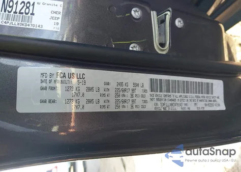 2019 Jeep Cherokee Latitude Plus Fwd z USA, uszkodzony, nr VIN 1C4PJLLX0KD470143